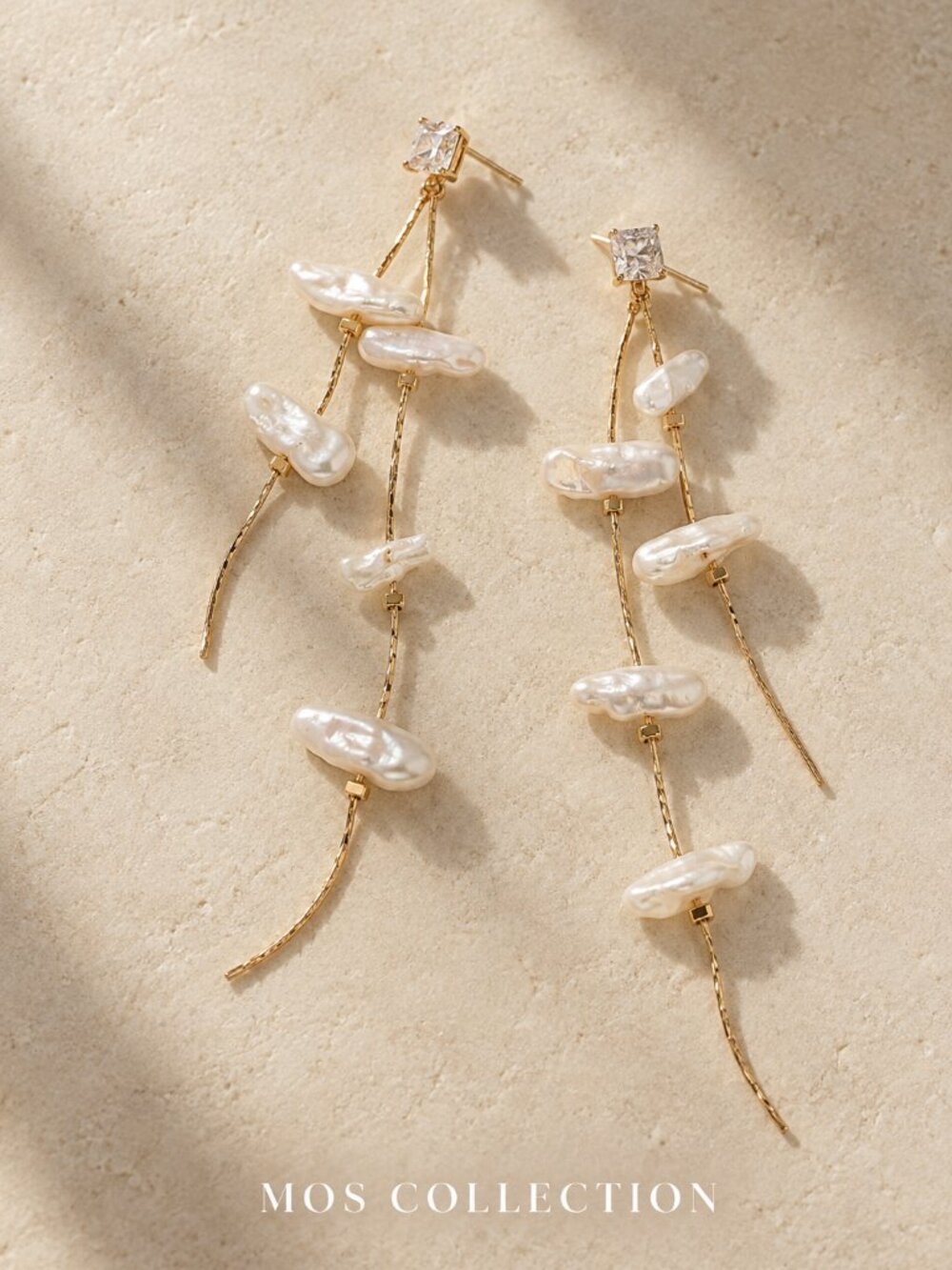 Anthropologie Crystal Baroque Pearl Linear Drop Earrings